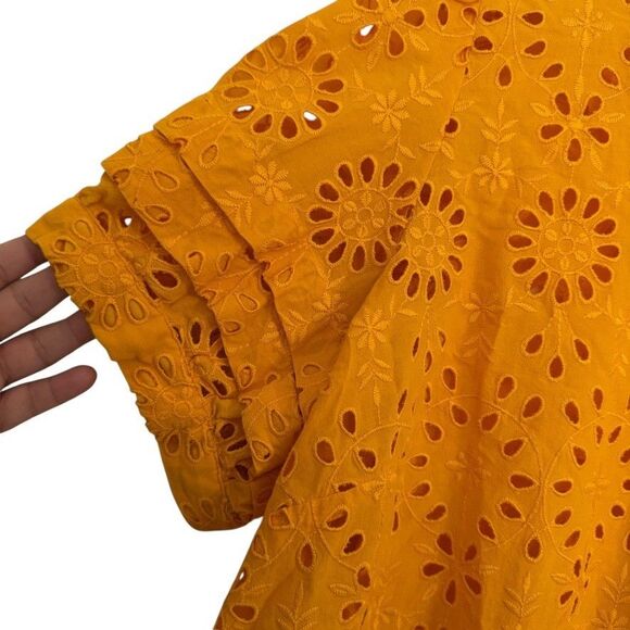 NWT J.Crew Size 3X Puff-Sleeve Popover Top In Eyelet Sweet Marigold Embroidered - Picture 3 of 8